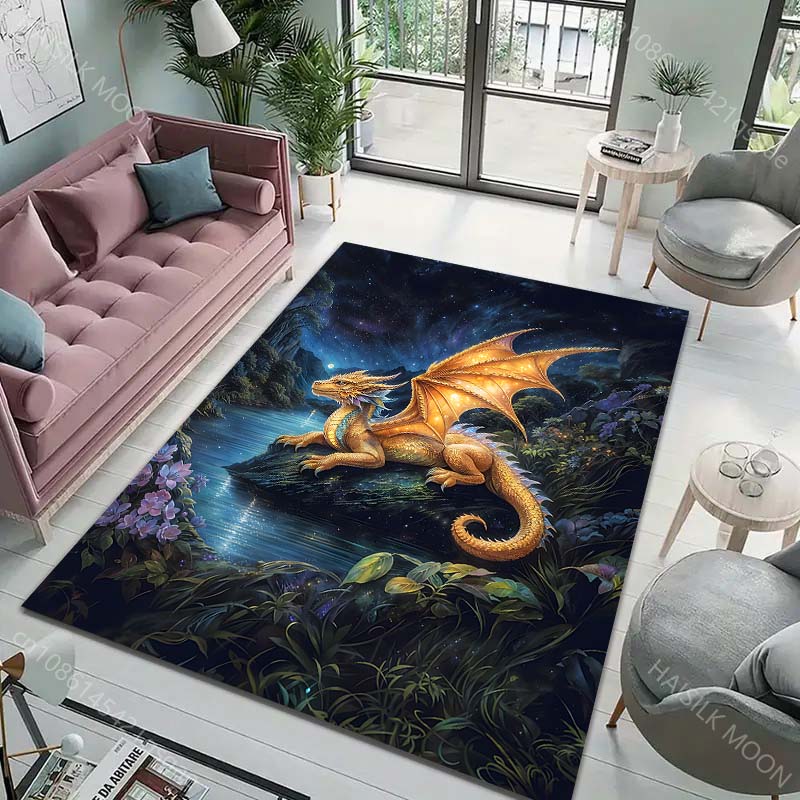 Multiple Sizes Golden Dragon by Riverside Print Carpet Rug for Living Room Bedroom Sofa Doormat Home Decor Non-slip Floor Mat