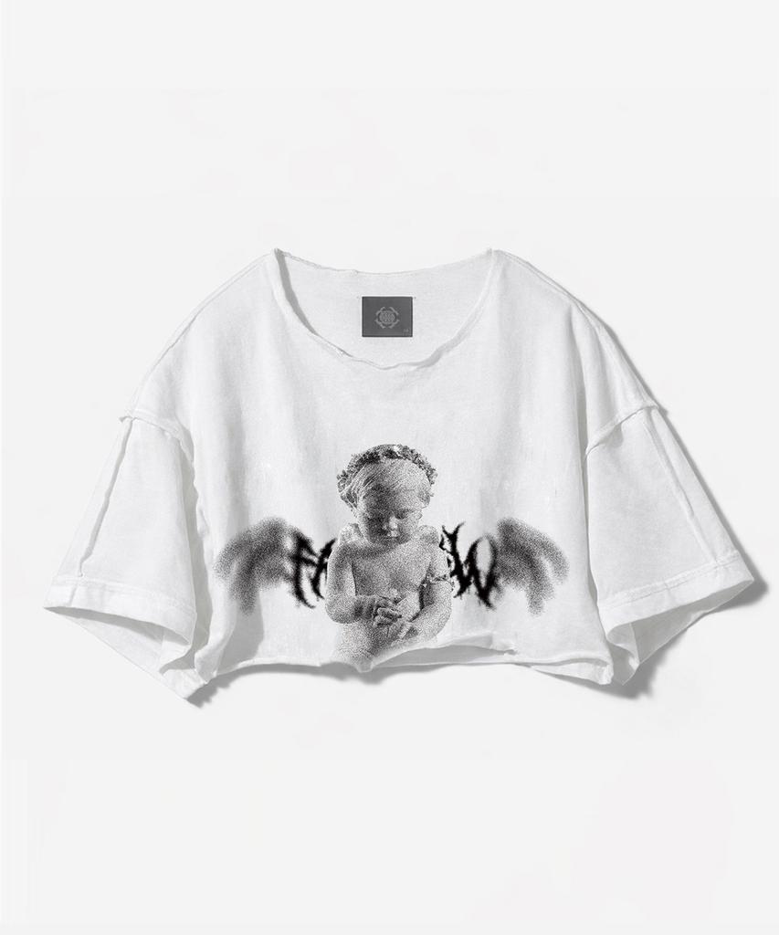 Paensyo Demonic Angel Raw Edge Crop Short Sleeve - White