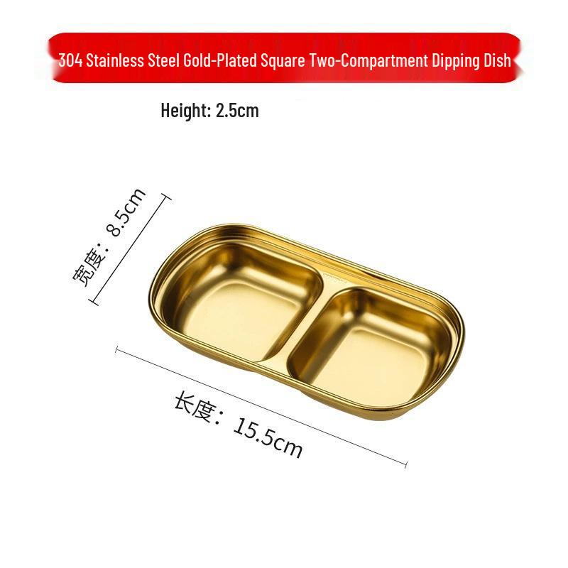 Golden Korean-Style Dual & Triple Compartment Stainless Steel Dipping Sauce Dish