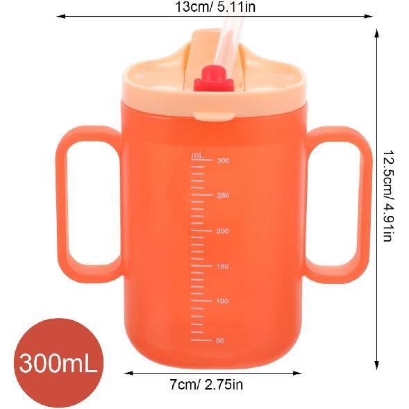 Alasum Adult Sippy Cup Independence 2-Handle 300ML Plastic Mug Drinking Cup with Straw Lid Handicap Cups for Limited Mobility Handicapped Accessories