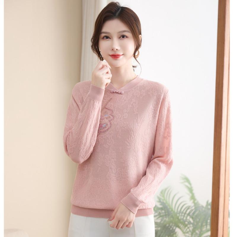 New Medium-knitted Bottoming Knitted Sweater, Baita Top, Mother Outfit, Autumn and Winter Fashion Cheongsam Collar Sweater