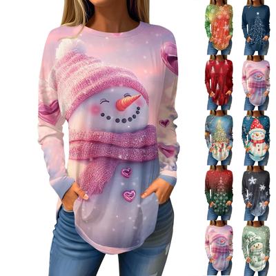 Tee Shirts For Women Fall Casual Long Sleeve Shirts Sweatshirt Vintage Graphic Printing Top Pullover Christmas