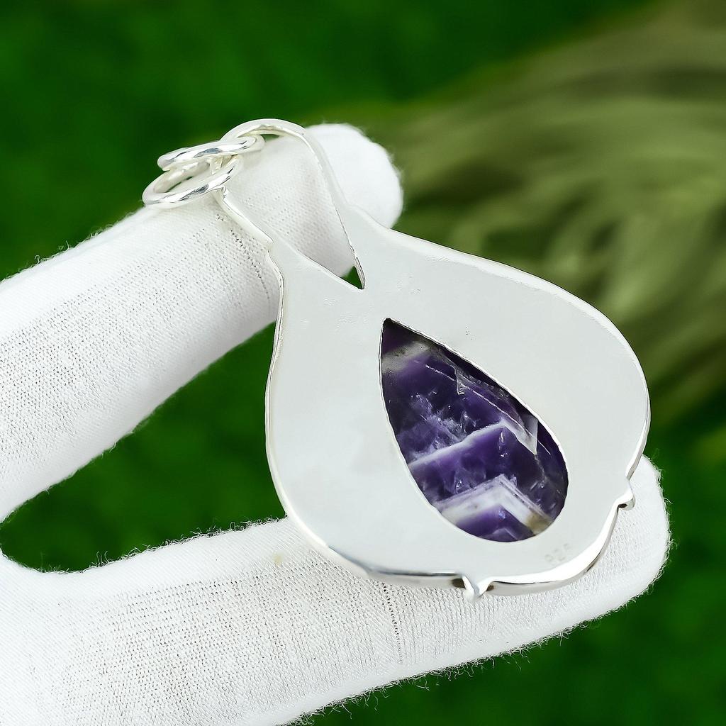Natural Chevron Amethyst 925 Sterling Silver Bezel Crown Chakra Ethnic Pendant
