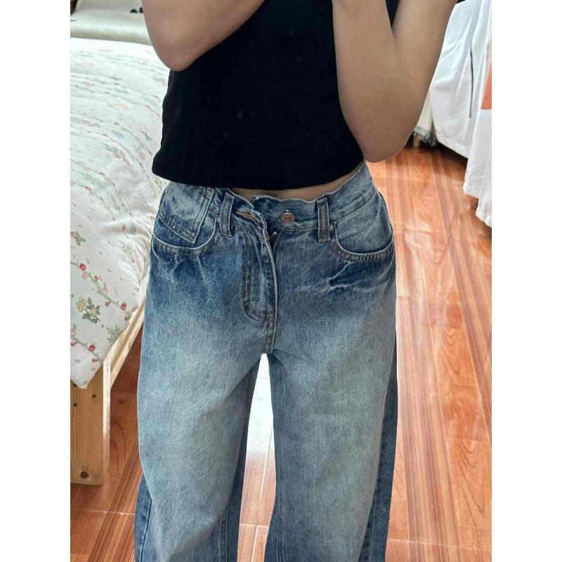 Tall Longer Version American Retro Wide-leg Jeans Women Summer High-waisted Loose Slimming Straight Pants