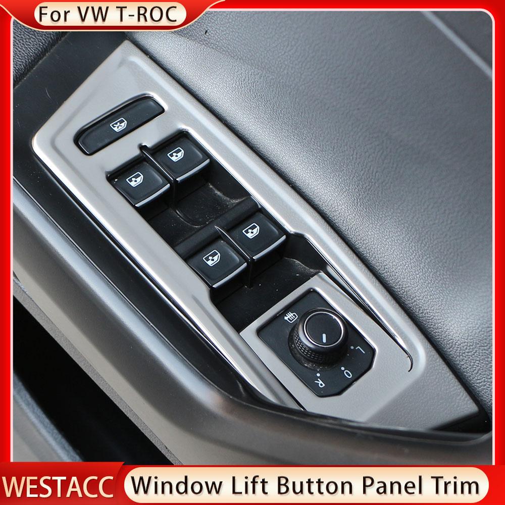 4 Stücke Edelstahl Auto Fenster Lift Button Panel Dekoration Abdeckung Aufkleber für Volkswagen VW T-roc Troc 2018-2022