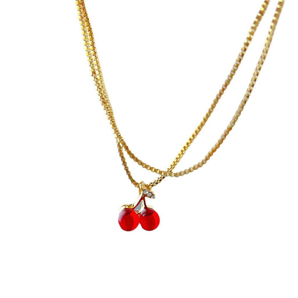 Classy Cherry Red Pendant Necklace With Stylish Box Chain Perfect For Trendy Womens Fashion