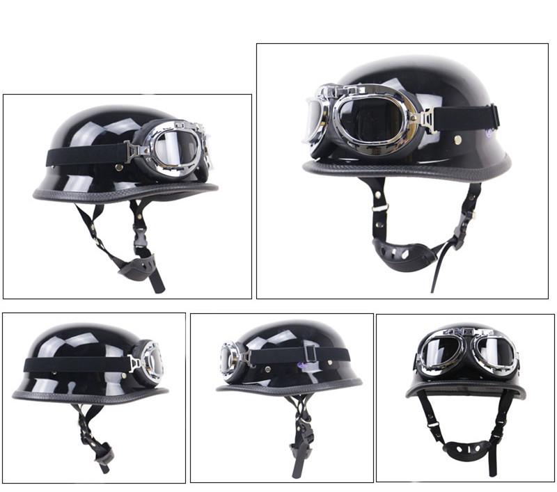 Retro German Steel Half Helmet with Glasses for Motorcycle Riding