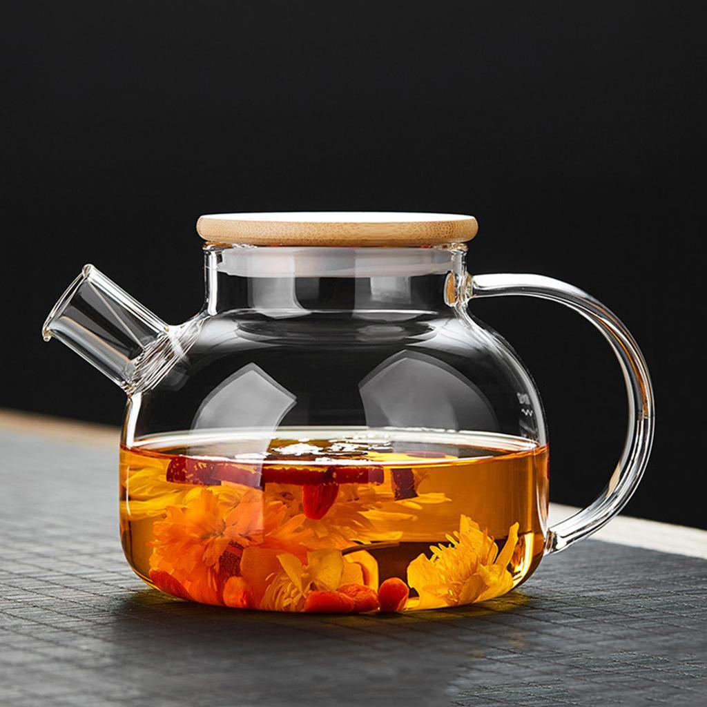 Desirable Glass Teapot, Heat-Resistant, Heat-Stovetop, [Food Sanitation Law Compliant], Shatter-Resistant, Clear, Round Teapot for Black Tea, Green
