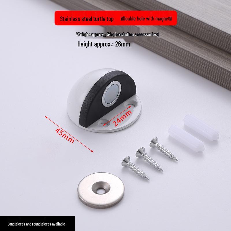 Stainless Steel No-Drill Magnetic Door Stopper with Anti-Collision Rubber