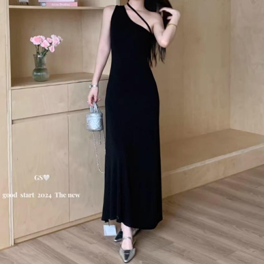 Elegant Ruffle Sexy High Waist Hollow Out Slash Neck Sleeveless Knit Dress Vacation Dresses Slim Women Party Ceremonial Dress