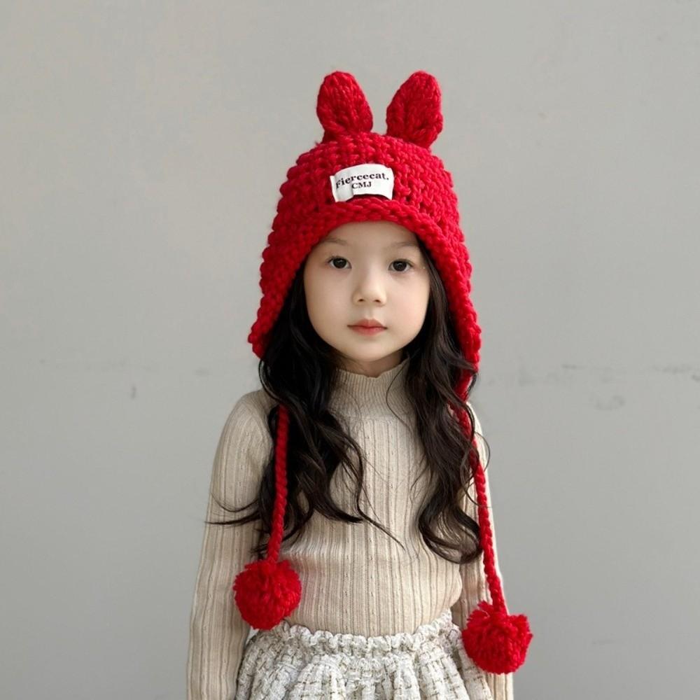 Rabbit Ear Baby Crochet Hat Soft Warm Ear Protection Cap Fashion Hand Knitted Cap  Toddler