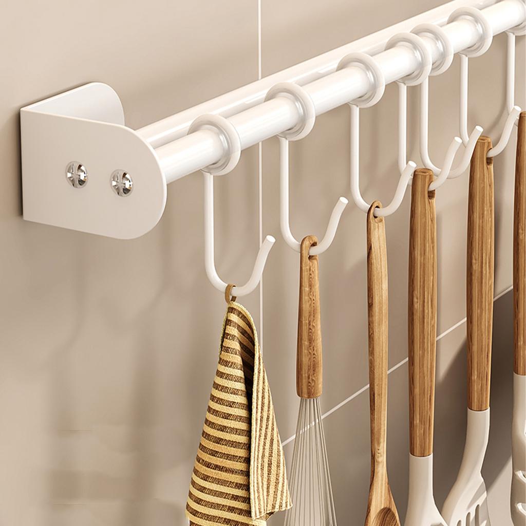 Kitchen Utensil Rack 201 Stainless Steel Wall Mounted Adhesive Hanging Rail with 8 Hooks for