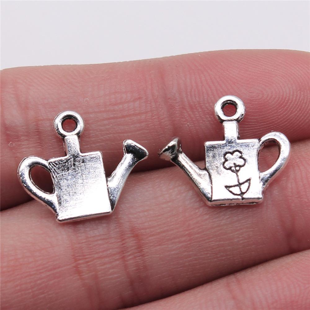 10pcs Flower Watering Can Charms Antique Silver Color Pendants DIY Crafts Making Findings Handmade Tibetan Jewelry