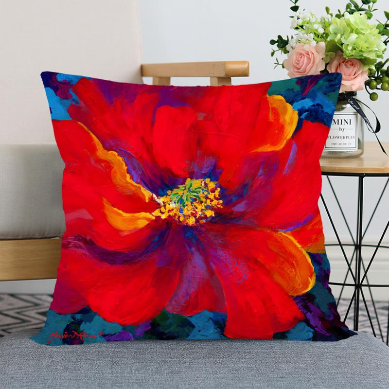 Red Poppy Flower Print Pattern Pillow Case Home Living Room Sofa Bedroom Decoration Soft Throw Square