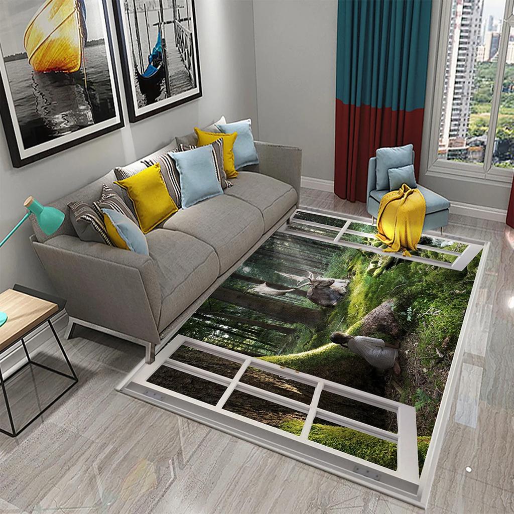 Tapete 3D Moderno Cenário de Janela Bela Vista Fora da Janela Tapetes Cozinha Banheiro Tapete Antiderrapante Sala de Estar Quarto Decoração Tapetes