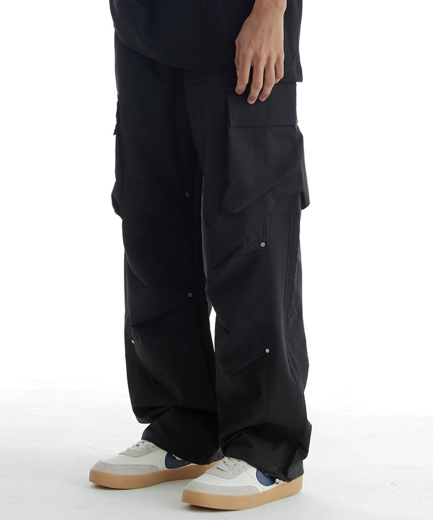 CREAM SODA LAB Wide Parachute Cargo String Four-Way Stretch Rivet Pants