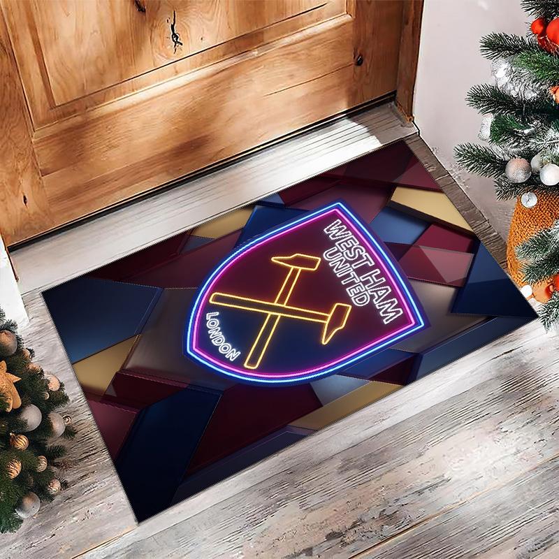Tappeto in Velluto di Cristallo con Stampa del West Ham United Football, Comodo Assorbente d'Acqua Antiscivolo Tappeto per Pavimenti Interni