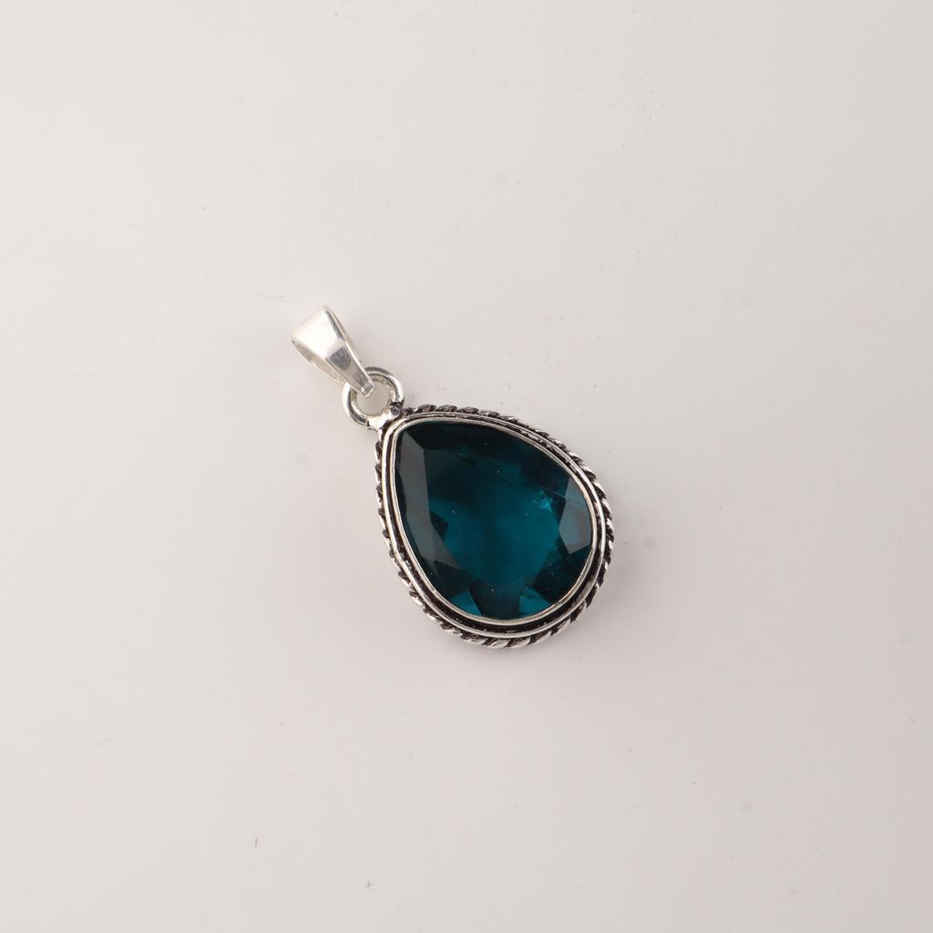 Apatite Gemstone 925 Sterling Silver Customize Oxidize Pendant 1.3" Anniversary Gift For Her APP-3-7