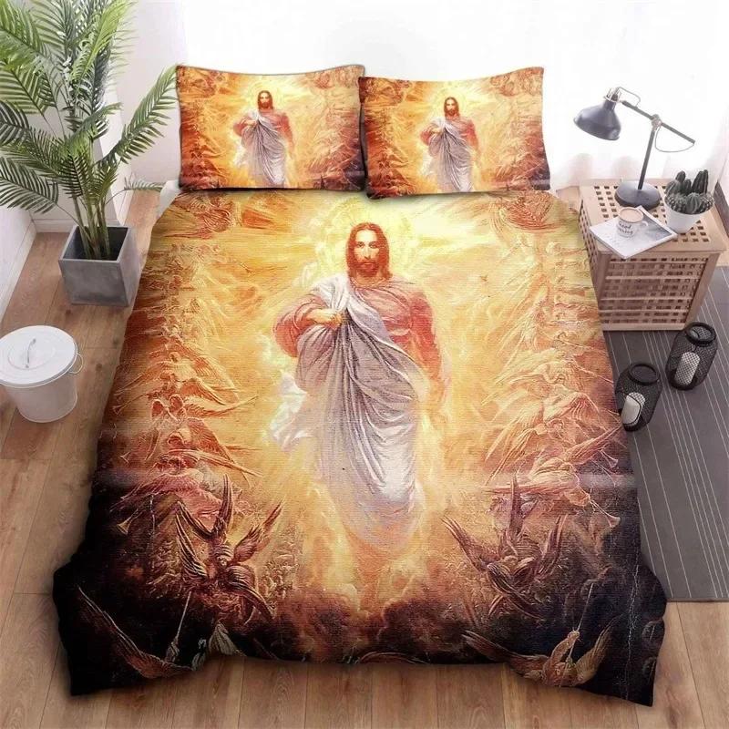 3D Jesus Christ Microfiber Cross Comfortable Duvet Quilt Cover Pillowcase Bedding Set Children Bedroom Decoration Home Textile