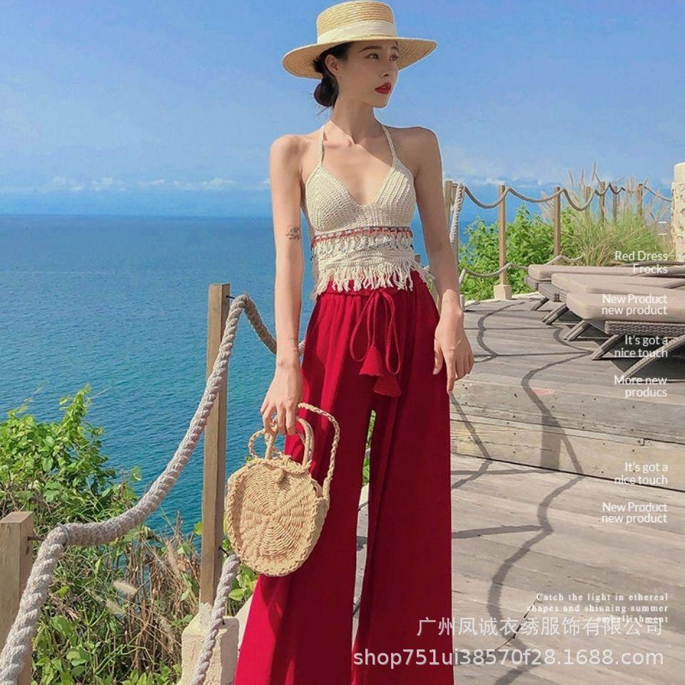 Be careful with the machine versatile vacation women's summer new suspender hollow crochet embroidery short vest women