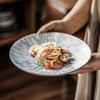 Creative Blue Striped Plate Japanese Ceramic Plate Household Round Plate Tableware Plate Western Pasta Plate
