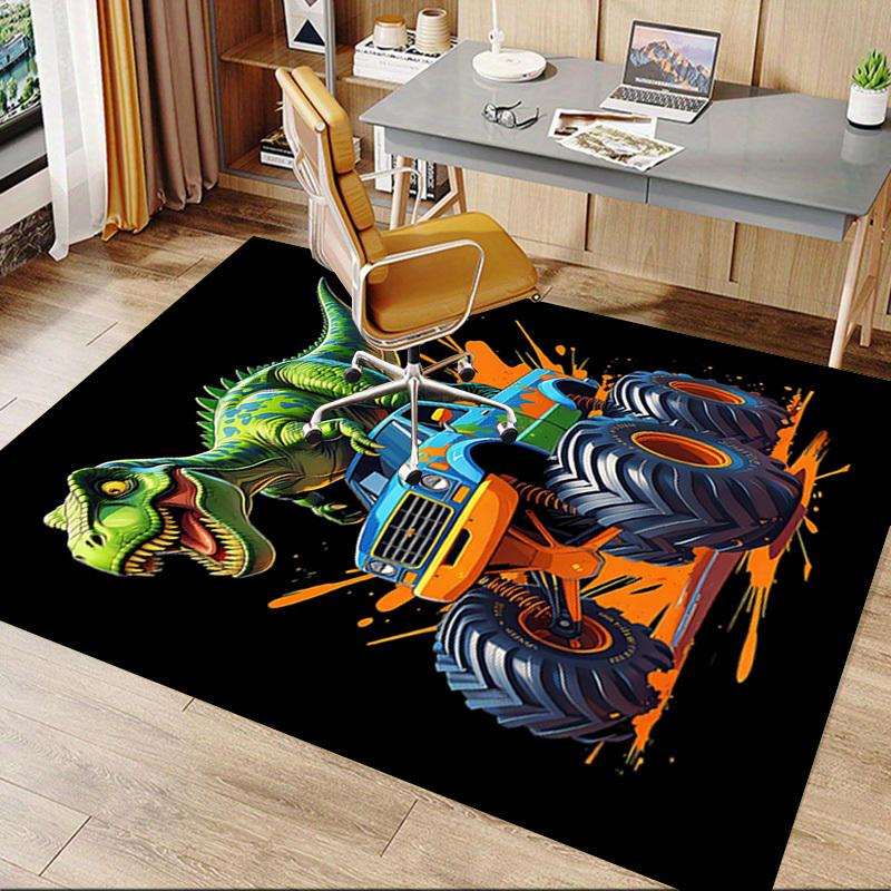 1PC Dinosaur Monster Truck Non-Slip Floor Carpet Compatible for Office&Living Room&Bedroom&Dining room - Flat-Weave Machine-W303