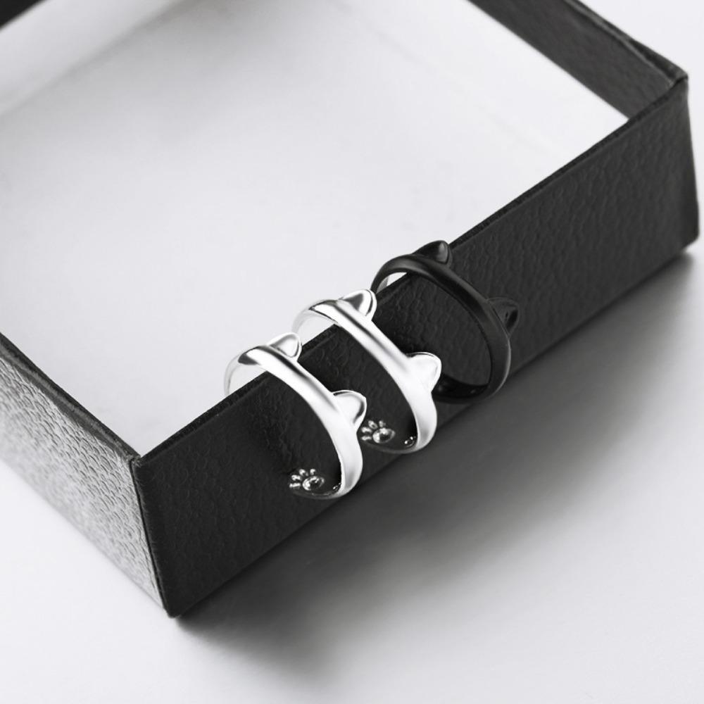 Inele simple, de nișă, creative, la modă, cu amprentă de lăbuță de pisică de desene animate, super drăguțe, cu urechi de pisică, inel deschis personalizat, bijuterie cadou pentru petrecerea de ziua de naștere