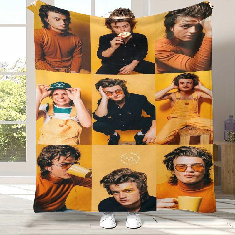 Famous Joe Keery Actor Flannel Blanket,Ultra Soft Warm Plush Throw for Home Bedroom Bed Sofa Cover Office Camping Picnic Gift