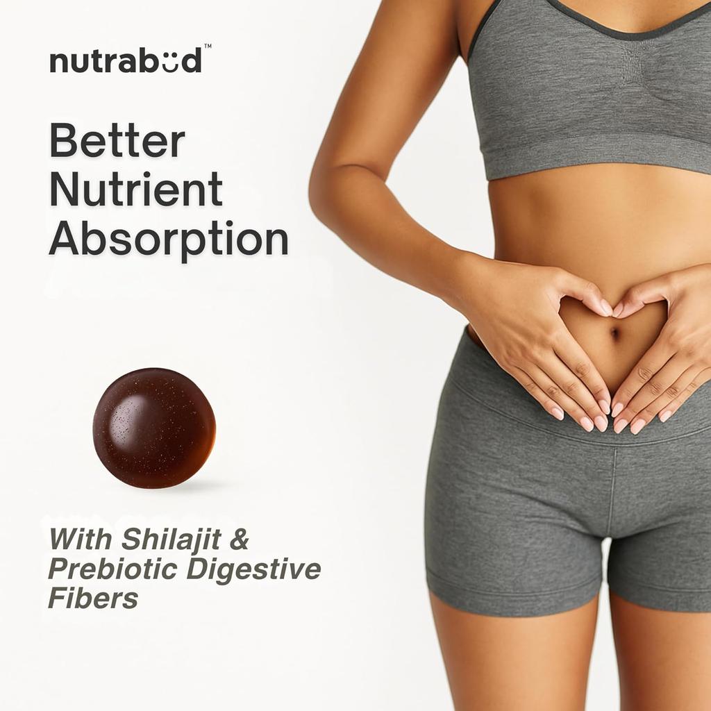 Nutrabud Pure Shilajit Gummies 100mg For Daily Energy And Stamina Support Tamarind Flavour Veg Supplement 60 Count Pack Of 1