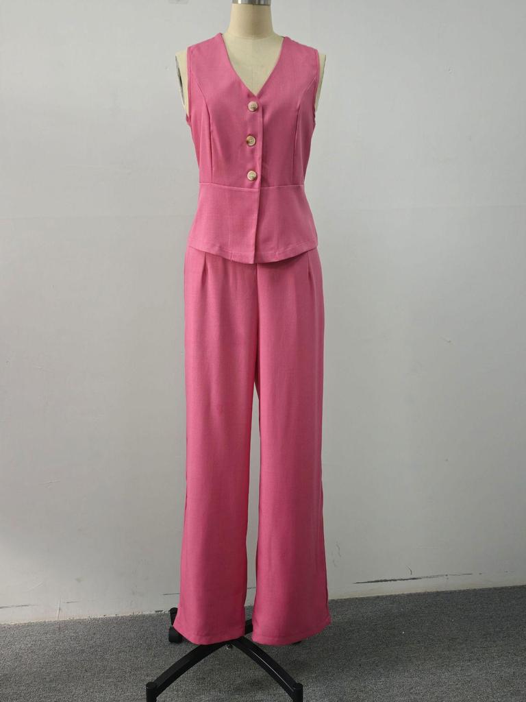 Elegant Women's V-neck Vest & Long Pants Summer Two-piece Set