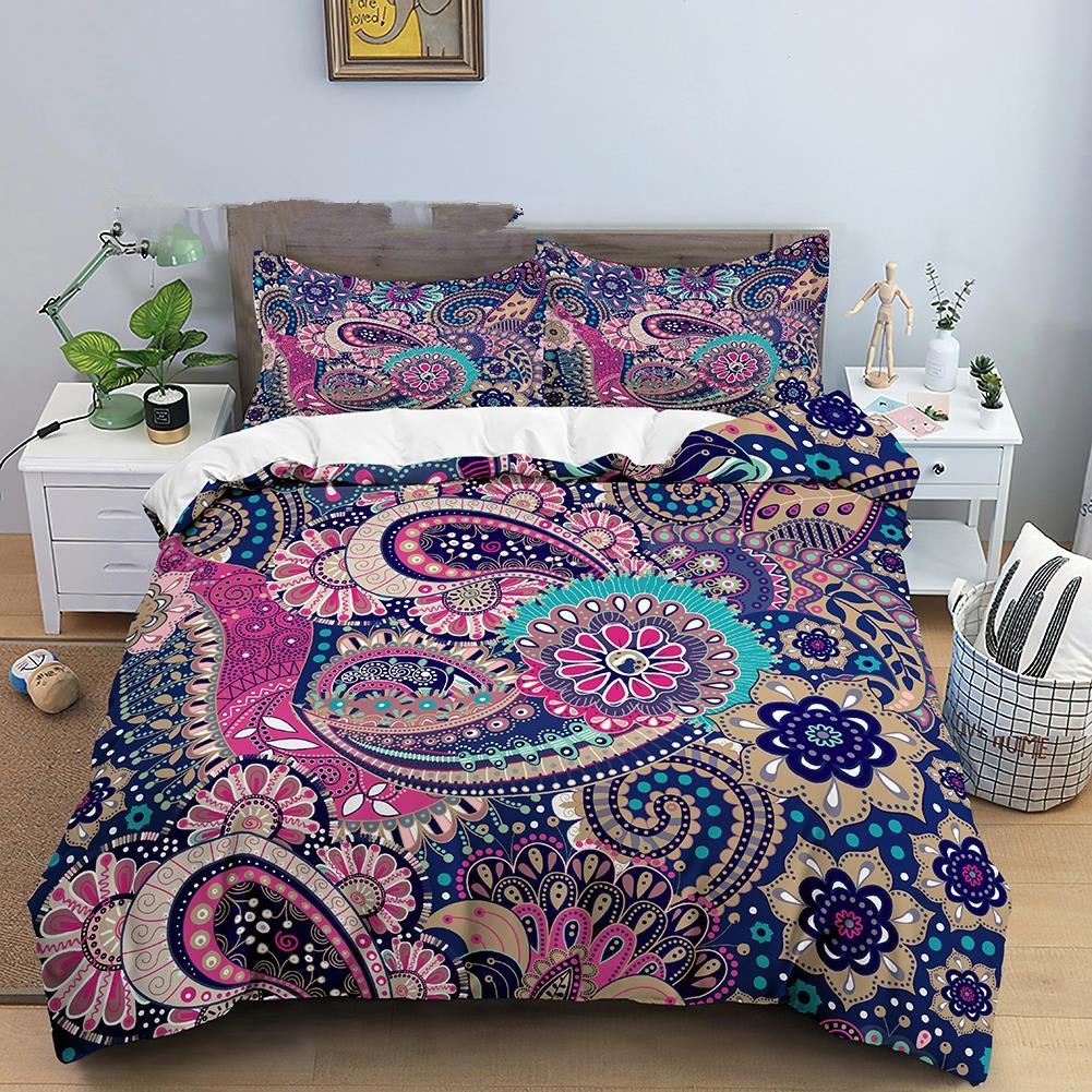 Indian Floral Style King Queen Duvet Cover Colorful Boho Mandala Bedding Set For Adults Geometric Exotic Polyester Quilt Cover
