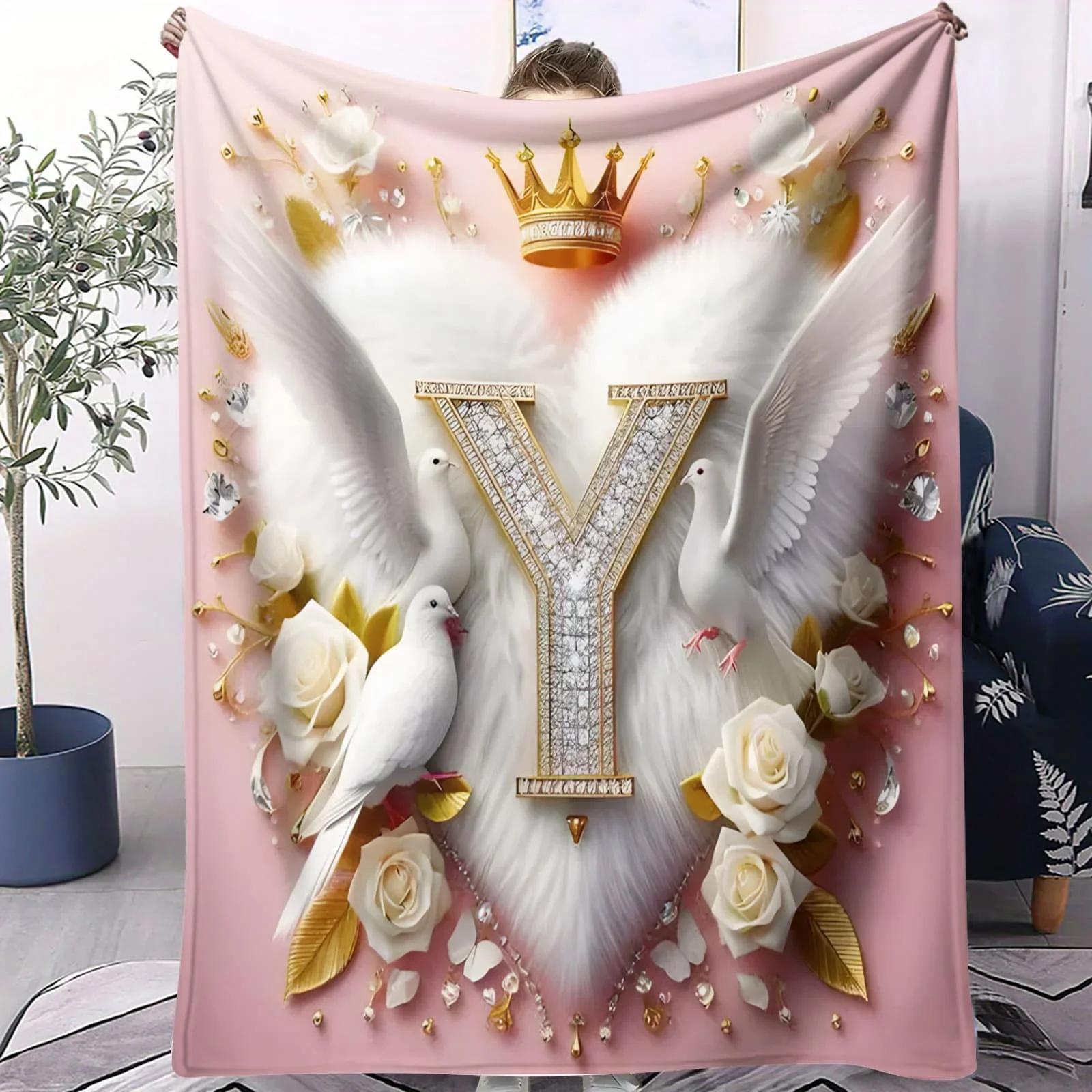 

Diamond Heart Letter Y Blanket Luxury Elegant Fleece Throw for Bedroom Sofa Home Decor Cozy Warm Gift for Adults and Kids 40x50inch 101x127cm