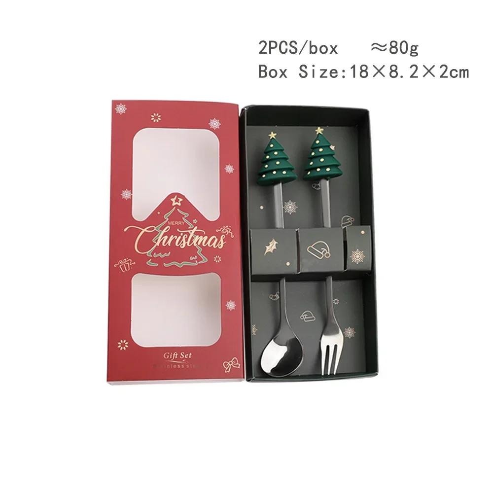 Christmas Spoon Fork Set Christmas Gift  Two-piece Dessert Cutlery Cartoon Santa Elk Xmas Tree Snowman Top Decoration Spoon 2026