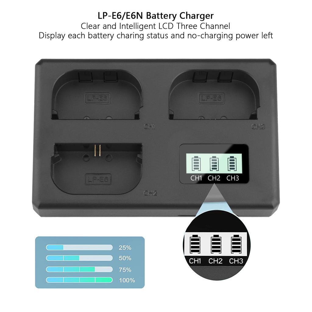 LP-E6 LP-E6N LPE6NH Triple Slot Battery Charger  For Canon EOS 5D Mark II Mark III Mark IV 5D SR 60D 60Da 6D 70D 7D R5 R6