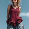 Women Tops Solid Color Loose Fit Breathable Casual Blouse O-Neck Sleeveless Ruffle Splicing Hem Summer Vest Daily Wear