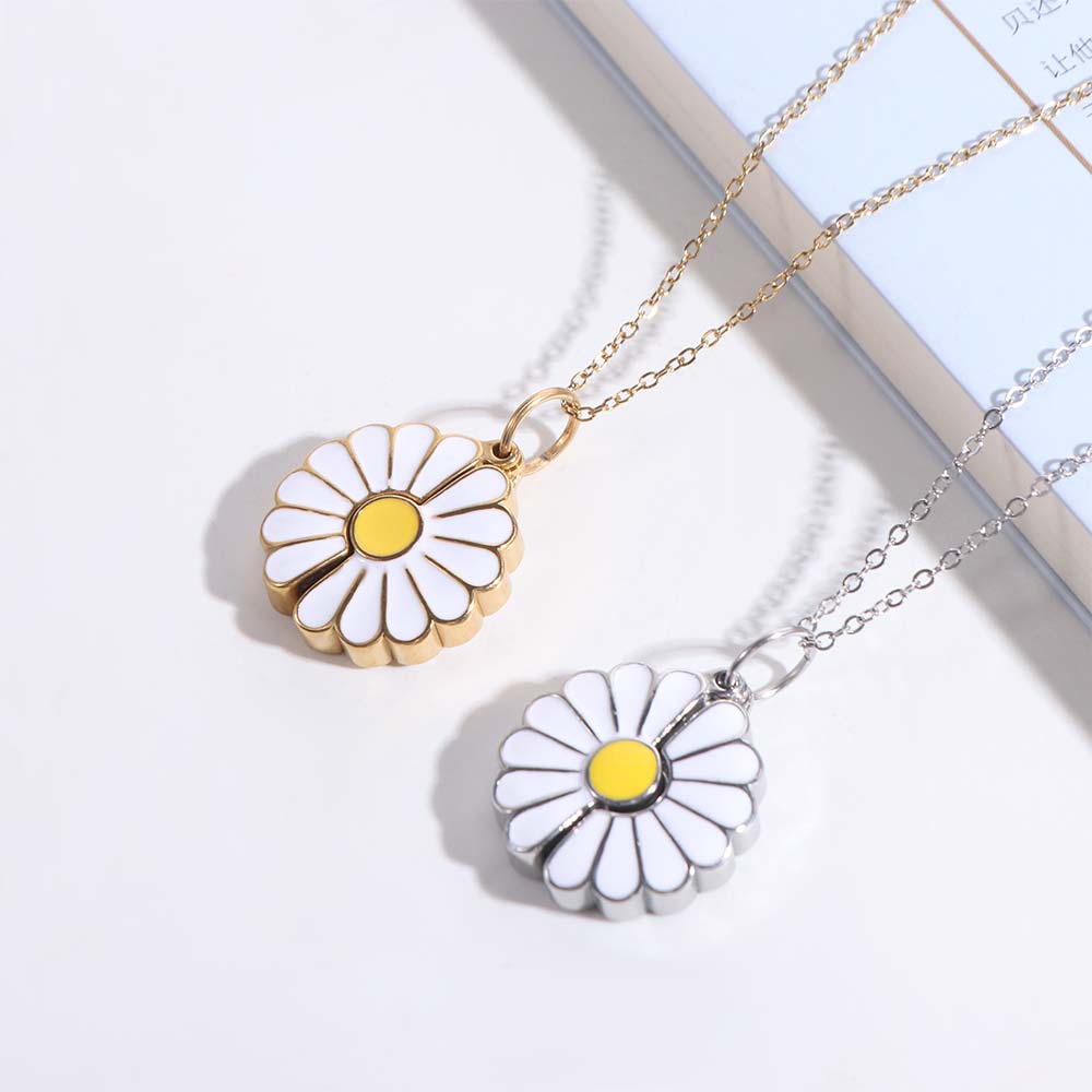 Handmade Glaze Oil Chrysanthemum Pendant Layered Chain Daisy Necklace Jewelry Accessories