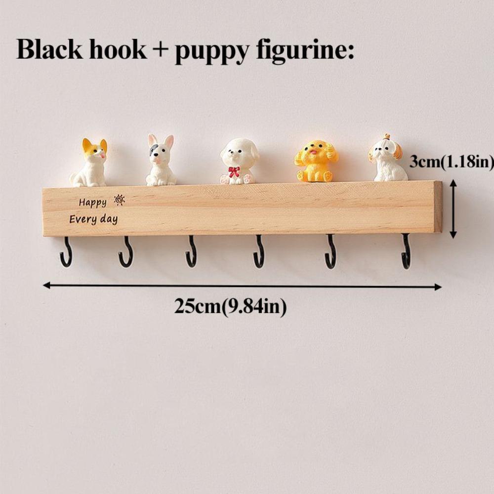 Solid Wood Hat Storage Hook 6 Hooks Coat Hanger Space Saving No-Drill Key Rack  Kitchen Black hook puppy