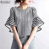ZANZEA Women Casual Round Neck Loose Flare Sleeve Stripe Blouse