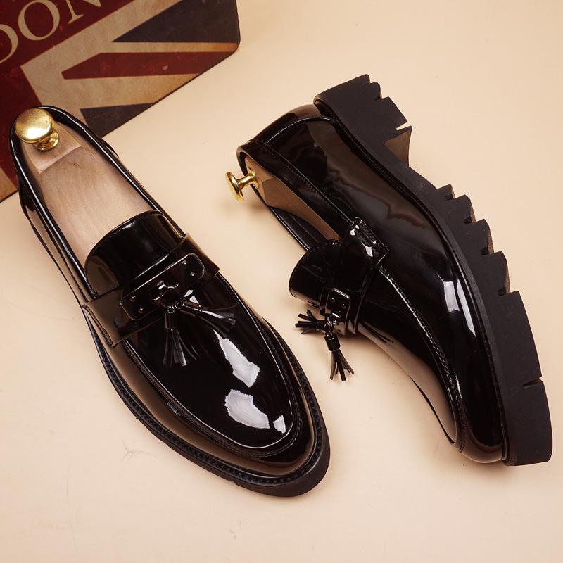 Italian Designer Shoes for Men Luxury Fashion Patent Leather Tassels Shoe Black Trendy Platform Loafers Youth Footwear Man