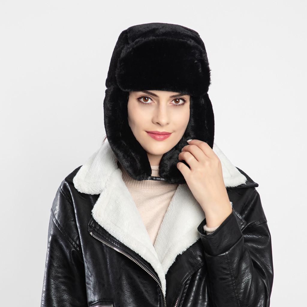 Ladies Winter Plush Fake Thick Hat Ear Protectors Warm Plush Hat