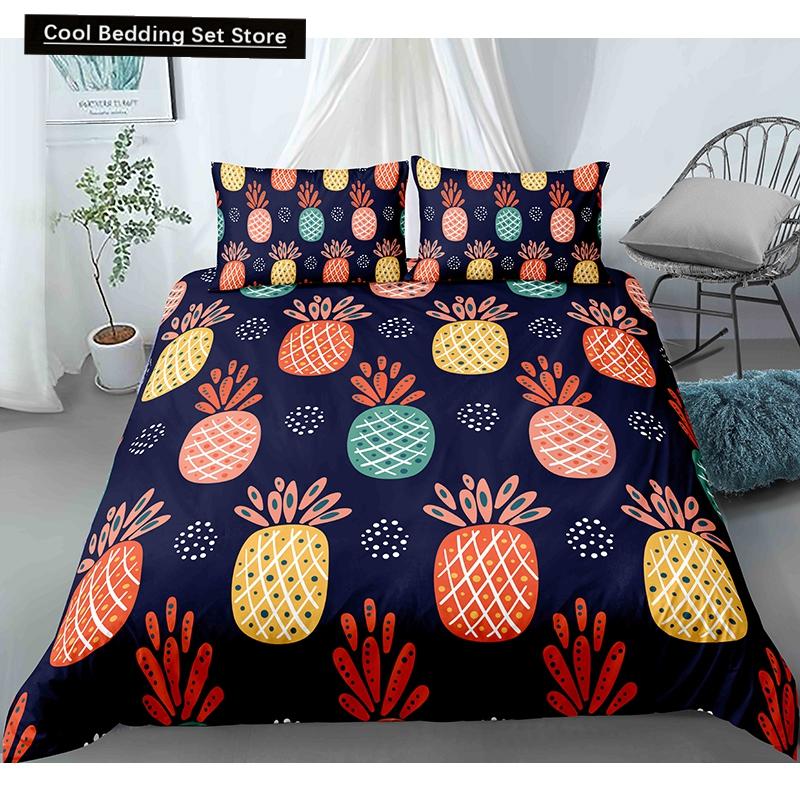 Fruit Pineapple Queen King Duvet Cover 3D Yellow Tropical Fruit Bedding Set Plants Comforter Cover 2/3pcs Polyester Quilt Cover