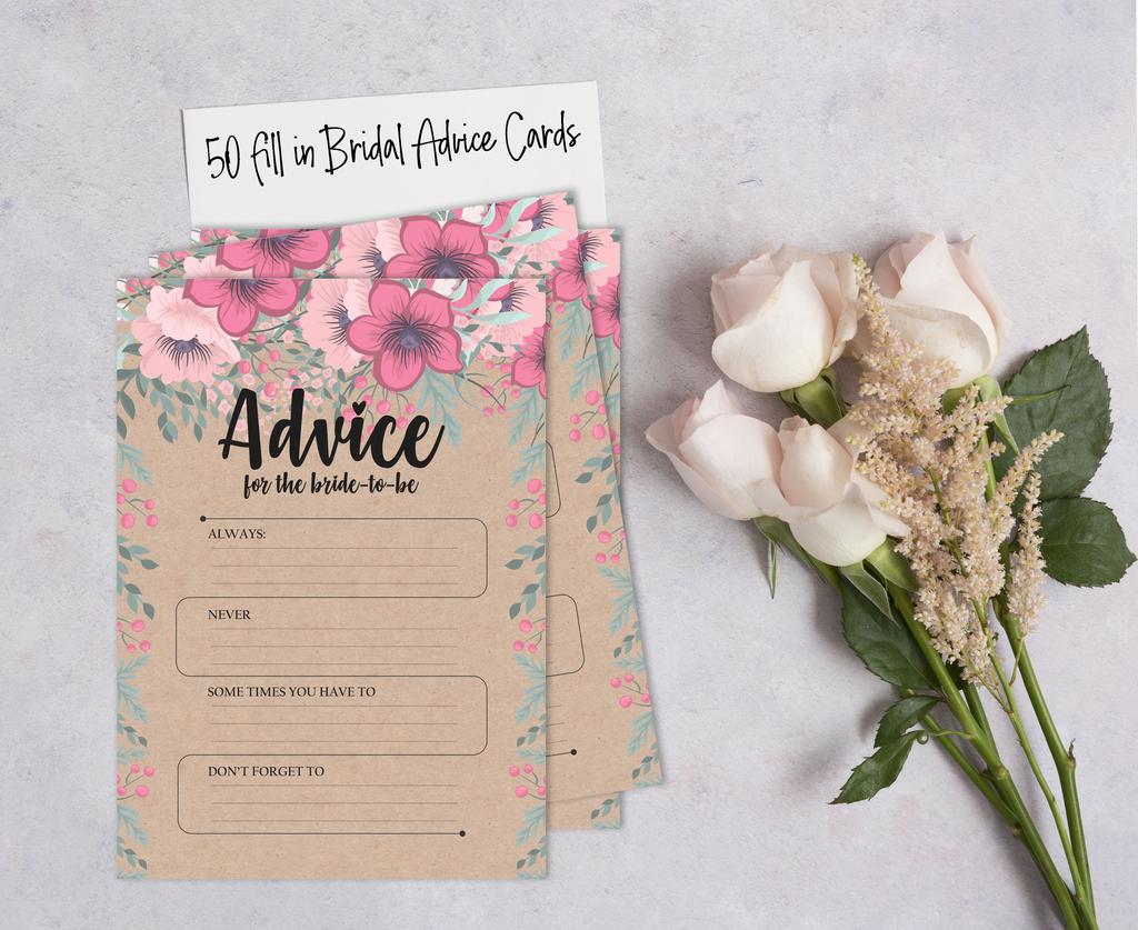 Inkdotpot Rustic Kraft FloralA  Advice And Wishes Set Of 50 Bridal Shower Advice Game