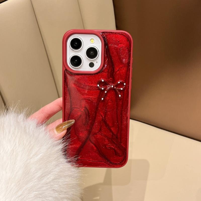 Luxury Shiny Polka Dot Bowknot Solid Color Phone Case For iPhone 16 15 14 13 12 Pro Max 11 Fashion Shockproof Protective Cover
