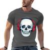 New Skull Wearing Headphones T-Shirt Sweat Shirts Black T Shirts Cute Tops Mens Graphic T-shirts Hip Hop