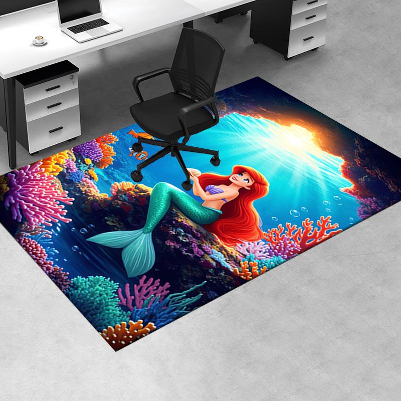 1pcOffice Carpet, Under Chair Rug, Gift for Home Decor, Mermaid Theme Underwater World Design