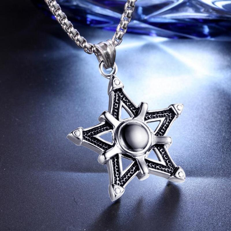 

Necklace Hollow Five-pointed Star Men s Trendy Pendant 50CM(Necklace Size) срібний