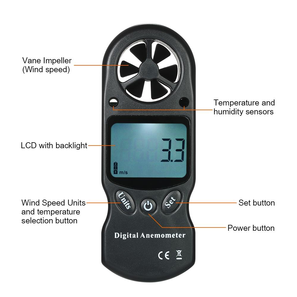 8 in 1 Handheld Digital Anemometer Wind Speed/Temperature/Humidity/Wind Chill/Heat Index/Dew Point/Barometric Pressure/Altitude