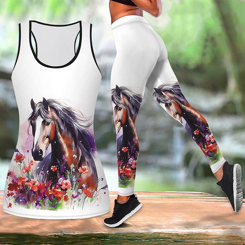 

Бегущий конь принт йога костюм для женщин модные леггинсы для тренировок фитнес спорт повседневные штаны для йоги S красный