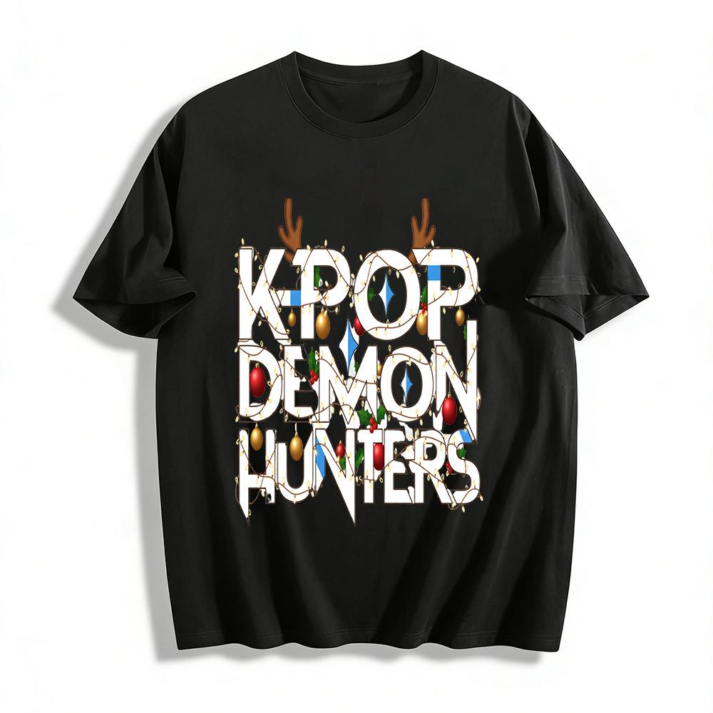 

Christmas Style KPOP DEMON HUNTERS Printed Casual Top K-pop Culture Festival Vibe Versatile T-shirt Pure cotton T-shirt XXS