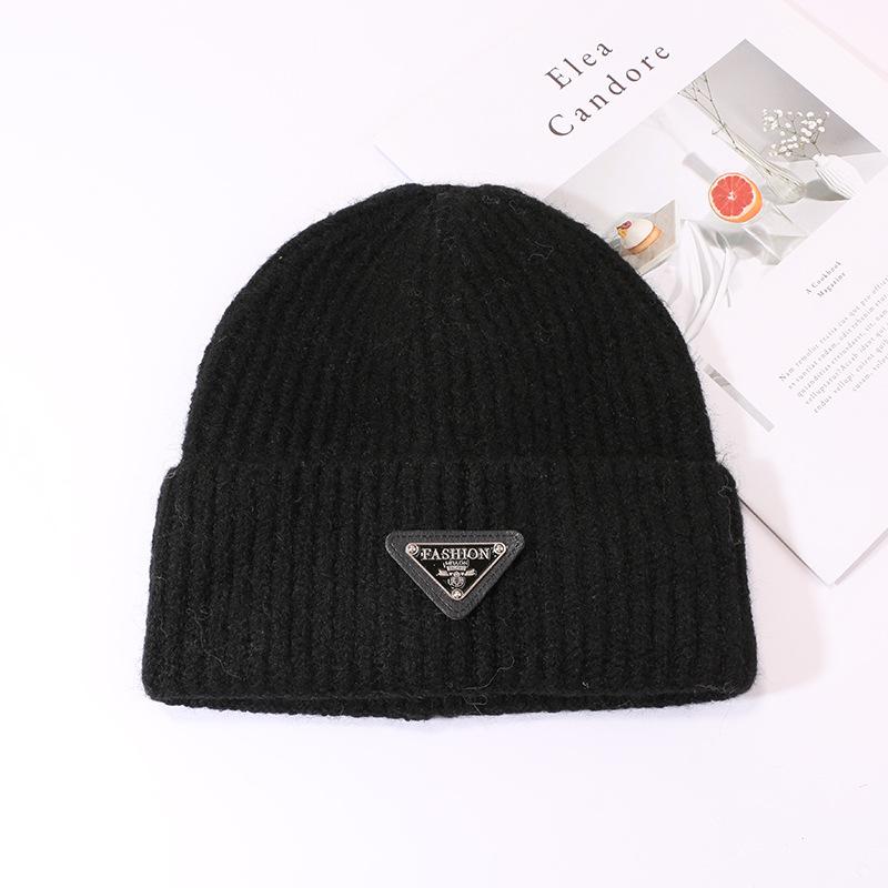 Woolen Hats for Women Triangle Marked Warm Knitted Hats for Couples  Pullover Hats Anti Cold Hats for Men  Autumn and Winter.